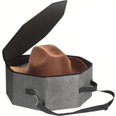 Qomcsrl Faltbare Achteckige Hutbox Aus Strapazierfähigem Stoff mit Klappbarem Deckel für Breitkrempige Cowboyhüte in Qomcsrl Faltbare Achteckige Hutbox Aus Strapazierfähigem Stoff mit Klappbarem Deckel für Breitkrempige Cowboyhüte in