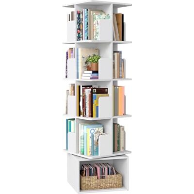 VASAGLE Custos Kollektion Drehbares Bücherregal, Aufbewahrungsregal mit 5 Ebenen, Standregal mit offenen Fächern, 40 x 40 x 155,8 cm, für Schlafzimmer, Wohnzimmer, Büro, wolkenweiß LBC472WB01 VASAGLE Custos Kollektion Drehbares Bücherregal, Aufbewahrungsregal mit 5 Ebenen, Standregal mit offenen Fächern, 40 x 40 x 155,8 cm, für Schlafzimmer, Wohnzimmer, Büro, wolkenweiß LBC472WB01
