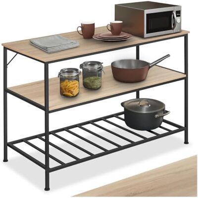 tectake ® Küchenregal, Küchenschrank, Regal Metall Holz mit 3 Ebenen, 120 x 60 x 90,5 cm, Küchenwagen, Kitchen Organizer für Mikrowelle & Geschirr, Kücheninsel Industrial Holz Hell, Eiche Sonoma tectake ® Küchenregal, Küchenschrank, Regal Metall Holz mit 3 Ebenen, 120 x 60 x 90,5 cm, Küchenwagen, Kitchen Organizer für Mikrowelle & Geschirr, Kücheninsel Industrial Holz Hell, Eiche Sonoma