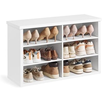 VASAGLE Schuhbank, Sitzbank mit Stauraum, Schuhregal 6 Fächer, verstellbare Ablagen, für Wohnzimmer, Flur, 29,5 x 80 x 50 cm, wolkenweiß LSB032W101 VASAGLE Schuhbank, Sitzbank mit Stauraum, Schuhregal 6 Fächer, verstellbare Ablagen, für Wohnzimmer, Flur, 29,5 x 80 x 50 cm, wolkenweiß LSB032W101