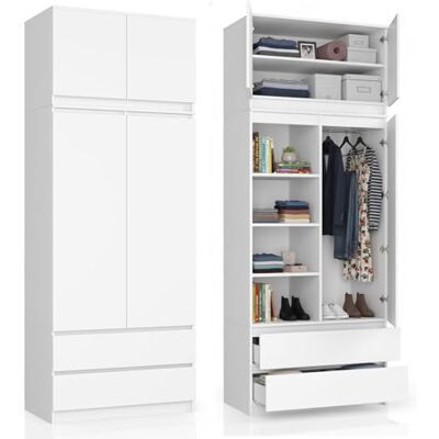 Home Collective Kleiderschrank weiß, Schrank mit 2 Türen und 2 Schubladen, 90cm breit mit Erweiterung auf 234 cm, Kleiderstange, Garderobe, Schlafzimmer, Wohnzimmer Home Collective Kleiderschrank weiß, Schrank mit 2 Türen und 2 Schubladen, 90cm breit mit Erweiterung auf 234 cm, Kleiderstange, Garderobe, Schlafzimmer, Wohnzimmer