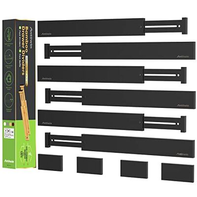 ANTOWIN 10 Pcs Schubladentrenner Verstellbar Bambus, Schubladen organizer, gefedert, Küche, Kommode, Badezimmer, Schlafzimmer, Babyschublade, Schreibtisch Ordnungssystem(Schwarz) ANTOWIN 10 Pcs Schubladentrenner Verstellbar Bambus, Schubladen organizer, gefedert, Küche, Kommode, Badezimmer, Schlafzimmer, Babyschublade, Schreibtisch Ordnungssystem(Schwarz)
