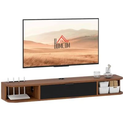 HOMCOM 47" Schwebender TV-Ständer modernes Regal für TV bis 50" Walnuss Wandmontierte Media-Konsole, Klappschublade, 2 offene Regale, Kabelmanagement, Wohnzimmer HOMCOM 47" Schwebender TV-Ständer modernes Regal für TV bis 50" Walnuss Wandmontierte Media-Konsole, Klappschublade, 2 offene Regale, Kabelmanagement, Wohnzimmer