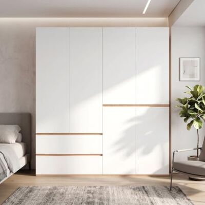 Merax 6-türiger Kleiderschrank Garderobenschrank mit Organizer-Schublade, 5 Schubladen und 2 Kleiderstangen, klassischer Drehtürenschrank für Schlafzimmer Flur Kinderzimmer, 180x50x200 cm, Weiß Merax 6-türiger Kleiderschrank Garderobenschrank mit Organizer-Schublade, 5 Schubladen und 2 Kleiderstangen, klassischer Drehtürenschrank für Schlafzimmer Flur Kinderzimmer, 180x50x200 cm, Weiß