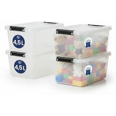 Iris Ohyama Aufbewahrungsboxen mit Deckel, 4.5L, 4er-Set, Transparent, Sicherer Verschluss, Stapelbar, Griffe, Schlafzimmer, Schrank, Büro, Organisation, BPA-freies Plastik, Ordnungsboxen, FTB-4.5 Iris Ohyama Aufbewahrungsboxen mit Deckel, 4.5L, 4er-Set, Transparent, Sicherer Verschluss, Stapelbar, Griffe, Schlafzimmer, Schrank, Büro, Organisation, BPA-freies Plastik, Ordnungsboxen, FTB-4.5