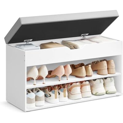 VASAGLE Custos Kollektion Schuhbank, Sitzbank, Schuhregal mit gepolstertem Kissen, Schuhorganizer mit 3 Ebenen, 30 x 80 x 44 cm, Flur Wohnzimmer Schlafzimmer, wolkenweiß-Taubengrau LHS022WB01 VASAGLE Custos Kollektion Schuhbank, Sitzbank, Schuhregal mit gepolstertem Kissen, Schuhorganizer mit 3 Ebenen, 30 x 80 x 44 cm, Flur Wohnzimmer Schlafzimmer, wolkenweiß-Taubengrau LHS022WB01