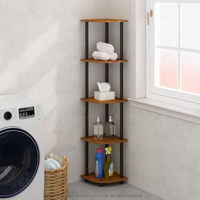 Furinno Turn-N-Tube Eckregal, 5-stufiges Eck-Display-Regal, Regaleinheit, für Organisation und Aufbewahrung, Wohnzimmer, Home Office, Garage, Schlafzimmer, Helle Kirsche Furinno Turn-N-Tube Eckregal, 5-stufiges Eck-Display-Regal, Regaleinheit, für Organisation und Aufbewahrung, Wohnzimmer, Home Office, Garage, Schlafzimmer, Helle Kirsche