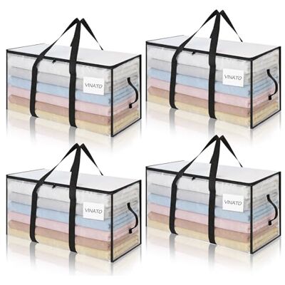 VINATO 4 Stück Umzugskartons, Wasserabweisende Aufbewahrungstaschen für Bettdecken, Transparente Storage Box mit Tragegriffen, Luftdichte PE Boxen für Kleidung, Lagerung & Organisation VINATO 4 Stück Umzugskartons, Wasserabweisende Aufbewahrungstaschen für Bettdecken, Transparente Storage Box mit Tragegriffen, Luftdichte PE Boxen für Kleidung, Lagerung & Organisation