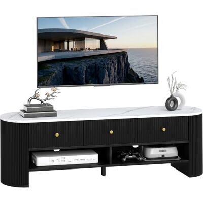 HOMCOM TV-Ständer mit Stauraum, Marmorplatte, für 32-65 Zoll TV, Schwarz Modernes Medienregal, 3 Schubladen, 2 offene Regale, Unterhaltungszentrum, Wohnzimmer HOMCOM TV-Ständer mit Stauraum, Marmorplatte, für 32-65 Zoll TV, Schwarz Modernes Medienregal, 3 Schubladen, 2 offene Regale, Unterhaltungszentrum, Wohnzimmer
