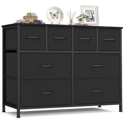 SONGMICS Kommode mit 8 Schubladen, Aufbewahrungsschrank mit Stoffschubladen, Metallrahmen und Holzplatte, für Schlafzimmer, Flur, 98,7 x 30 x 74,7 cm, Tintenschwarz, BELLAH Kollektion LGS234B101 SONGMICS Kommode mit 8 Schubladen, Aufbewahrungsschrank mit Stoffschubladen, Metallrahmen und Holzplatte, für Schlafzimmer, Flur, 98,7 x 30 x 74,7 cm, Tintenschwarz, BELLAH Kollektion LGS234B101