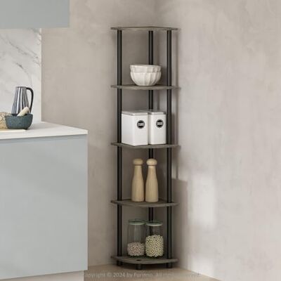 Furinno Turn-N-Tube Eckregal, 5-stufiges Eck-Display-Regal, Regaleinheit, für Organisation und Aufbewahrung, Wohnzimmer, Home Office, Garage, Schlafzimmer, Französische Eiche Furinno Turn-N-Tube Eckregal, 5-stufiges Eck-Display-Regal, Regaleinheit, für Organisation und Aufbewahrung, Wohnzimmer, Home Office, Garage, Schlafzimmer, Französische Eiche