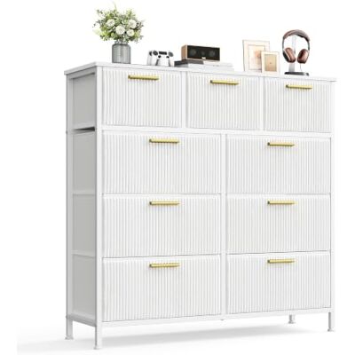 SONGMICS Kommode mit 9 Schubladen, Aufbewahrungsschrank aus Cord Mehrzweckschrank, 98,7 x 30 x 96,2 cm, Stahlgestell, für Schlafzimmer, Schneeweiß, Gretha Kollektion LGS224W301 SONGMICS Kommode mit 9 Schubladen, Aufbewahrungsschrank aus Cord Mehrzweckschrank, 98,7 x 30 x 96,2 cm, Stahlgestell, für Schlafzimmer, Schneeweiß, Gretha Kollektion LGS224W301