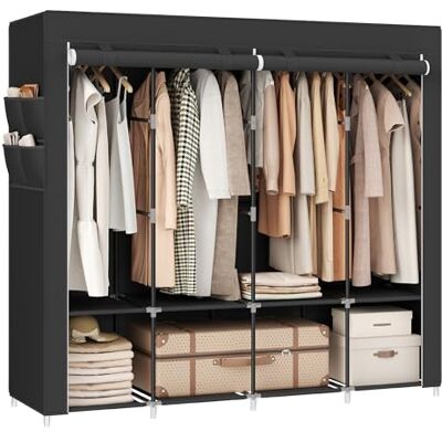 SONGMICS Tragbarer Schrank, Kleiderschrank-Organizer mit Abdeckung, 4 Kleiderstangen und Regalen, 4 Seitentaschen, 45 x 170 x 165 cm, große Kapazität für Schlafzimmer, Wohnzimmer, Schwarz URYG094B02 SONGMICS Tragbarer Schrank, Kleiderschrank-Organizer mit Abdeckung, 4 Kleiderstangen und Regalen, 4 Seitentaschen, 45 x 170 x 165 cm, große Kapazität für Schlafzimmer, Wohnzimmer, Schwarz URYG094B02
