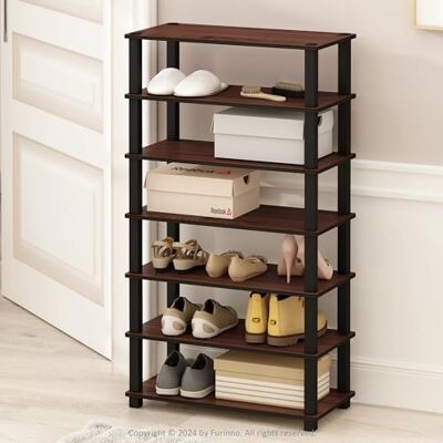 Furinno Turn-S-Tube Set von 2 Schuhregal, 4-stufiger Schuhorganizer, Schuhaufbewahrung mit vielseitiger Nutzung, 29.5 x 60 x 57, Dunkle Kirsche/Schwarz, Set von 2 Furinno Turn-S-Tube Set von 2 Schuhregal, 4-stufiger Schuhorganizer, Schuhaufbewahrung mit vielseitiger Nutzung, 29.5 x 60 x 57, Dunkle Kirsche/Schwarz, Set von 2