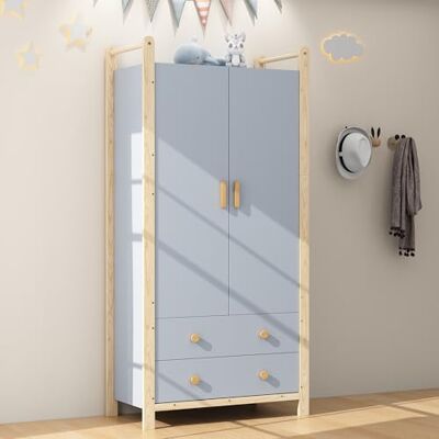 BTM Kleiderschrank 2 Türig mit Schubladen Kinderzimmer Kleiderschrank mit Stange Schlafzimmerschrank Flurgarderobe Blau BTM Kleiderschrank 2 Türig mit Schubladen Kinderzimmer Kleiderschrank mit Stange Schlafzimmerschrank Flurgarderobe Blau