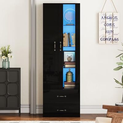 Merax Vitrine mit LED-Beleuchtete, Vitrinenschrank Glasvitrine mit viel Stauraum, Modern Aufbewahrungsschrank Bücherschrank mit Acryltür, Standvitrine Wohnwände für Wohnzimmer Büro Esszimmer, Schwarz Merax Vitrine mit LED-Beleuchtete, Vitrinenschrank Glasvitrine mit viel Stauraum, Modern Aufbewahrungsschrank Bücherschrank mit Acryltür, Standvitrine Wohnwände für Wohnzimmer Büro Esszimmer, Schwarz