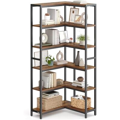 VASAGLE Bücherregal mit 6 Ebenen, Eckregal, Aufbewahrungsregal, 24 x 102 x 175,2 cm, modern, für Wohnzimmer, Schlafzimmer, Büro, vintagebraun-tintenschwarz LLS606K01 VASAGLE Bücherregal mit 6 Ebenen, Eckregal, Aufbewahrungsregal, 24 x 102 x 175,2 cm, modern, für Wohnzimmer, Schlafzimmer, Büro, vintagebraun-tintenschwarz LLS606K01
