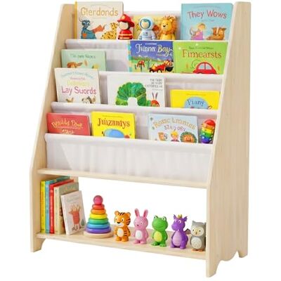 Relaxdays Bücherregal Kinder, HxBxT: 78x64x28 cm, weiß/Natur 4 Stofffächer & Ablage, Kinderbücherregal Montessori, Holz Relaxdays Bücherregal Kinder, HxBxT: 78x64x28 cm, weiß/Natur 4 Stofffächer & Ablage, Kinderbücherregal Montessori, Holz