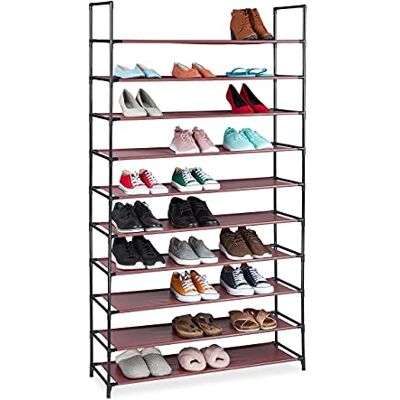 Relaxdays XXL Schuhregal Stecksystem, 10 Ebenen, für 50 Paar Schuhe, Stoff Schuhständer HBT 176,5x99x29,5 cm, bordeaux Relaxdays XXL Schuhregal Stecksystem, 10 Ebenen, für 50 Paar Schuhe, Stoff Schuhständer HBT 176,5x99x29,5 cm, bordeaux