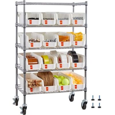 VEVOR Standregal, Lagerregal mit 5 Ebenen & 16 Stapelboxen, Bücherregal Küchenregal mit Rollen, Fahrregal für Garage, Lager, Büro, Restaurant, Klassenzimmer, Küche, 610x355x1065 mm VEVOR Standregal, Lagerregal mit 5 Ebenen & 16 Stapelboxen, Bücherregal Küchenregal mit Rollen, Fahrregal für Garage, Lager, Büro, Restaurant, Klassenzimmer, Küche, 610x355x1065 mm
