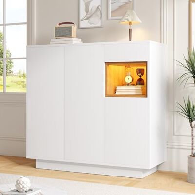 Merax Moderner Schuhschrank, 105 x 39,5 x 100,5 cm, mit LED in 16 Farben, verstellbare Regale für 14-18 Paar, praktische Schublade, für modernen Eingangsbereich, Weiß Merax Moderner Schuhschrank, 105 x 39,5 x 100,5 cm, mit LED in 16 Farben, verstellbare Regale für 14-18 Paar, praktische Schublade, für modernen Eingangsbereich, Weiß