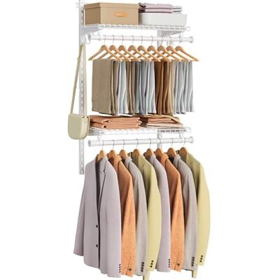 SONGMICS HOME Kleiderstange Wandmontage, (61-122) x 32,6 x 122,6 cm Offener Kleiderschrank aus Metall, Wandregal mit Kleiderstange, Schrank Organizer, Perlweiß, PATRIA Kollektion RGR030W01V1 SONGMICS HOME Kleiderstange Wandmontage, (61-122) x 32,6 x 122,6 cm Offener Kleiderschrank aus Metall, Wandregal mit Kleiderstange, Schrank Organizer, Perlweiß, PATRIA Kollektion RGR030W01V1
