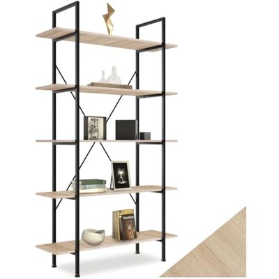 tectake Bücherregal mit 5 Ebenen, stabiles Standregal, Industrial Design, schwarzer Metallrahmen, Vintage Regal aus Holz, 106 x 34,5 x 179,5 cm (Industrial Holz hell, Eiche Sonoma) tectake Bücherregal mit 5 Ebenen, stabiles Standregal, Industrial Design, schwarzer Metallrahmen, Vintage Regal aus Holz, 106 x 34,5 x 179,5 cm (Industrial Holz hell, Eiche Sonoma)