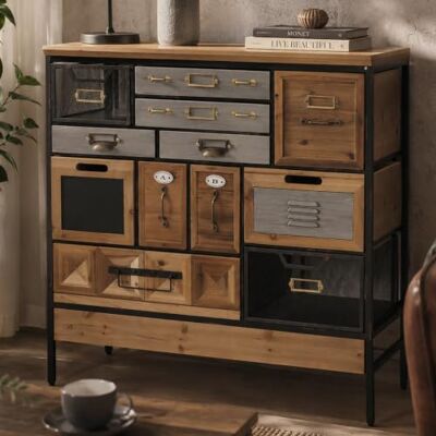 Mendler Apothekerkommode HWC-Q77, Schrank Industrial Holz Metall 85x84x36cm Highboard, Schubladen, Vintage/Shabby Mendler Apothekerkommode HWC-Q77, Schrank Industrial Holz Metall 85x84x36cm Highboard, Schubladen, Vintage/Shabby