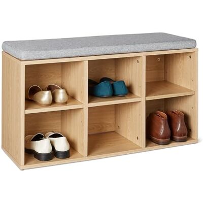 Amazon Schuhbank mit Kissen, Schuhregal mit 6 Fächern, verstellbaren Einlegeböden, für den Eingangsbereich, 87 x 30 x 48 cm, Eiche Amazon Schuhbank mit Kissen, Schuhregal mit 6 Fächern, verstellbaren Einlegeböden, für den Eingangsbereich, 87 x 30 x 48 cm, Eiche