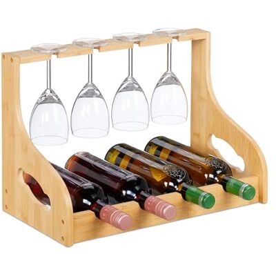 Relaxdays Weinregal mit Glashalter, 4 Flaschen & Gläser, Bambus, HxBxT: 30 x 44,5 x 23,5 cm, Weinhalter stehend, Natur Relaxdays Weinregal mit Glashalter, 4 Flaschen & Gläser, Bambus, HxBxT: 30 x 44,5 x 23,5 cm, Weinhalter stehend, Natur
