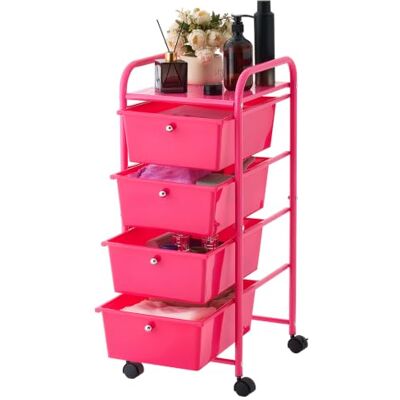 VEVOR Rollwagen mit 4 Schubladen Schubladenwagen 330x390x815mm Rosenrot, Metallgestell, Ablagefläche, Handgriffe, Lenkrolle mit 2 Bremsen, Mobiler Aufbewahrungswagen für Büro Werkstatt Klassenzimmer VEVOR Rollwagen mit 4 Schubladen Schubladenwagen 330x390x815mm Rosenrot, Metallgestell, Ablagefläche, Handgriffe, Lenkrolle mit 2 Bremsen, Mobiler Aufbewahrungswagen für Büro Werkstatt Klassenzimmer