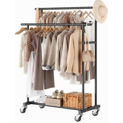 Calmootey Kleiderständer Mit Doppelstange Rollend Und Tragbar für Schlafzimmer, Wohnzimmer, Bekleidungsgeschäft Schwarz Calmootey Kleiderständer Mit Doppelstange Rollend Und Tragbar für Schlafzimmer, Wohnzimmer, Bekleidungsgeschäft Schwarz