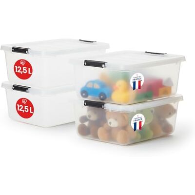 Iris Ohyama Aufbewahrungsboxen mit Deckel, 12.5L, 4er-Set, Transparent, Sicherer Verschluss, Stapelbar, Griffe, Schlafzimmer, Schrank, Büro, Organisation, BPA-freies Plastik, Ordnungsboxen, FTB-12.5 Iris Ohyama Aufbewahrungsboxen mit Deckel, 12.5L, 4er-Set, Transparent, Sicherer Verschluss, Stapelbar, Griffe, Schlafzimmer, Schrank, Büro, Organisation, BPA-freies Plastik, Ordnungsboxen, FTB-12.5