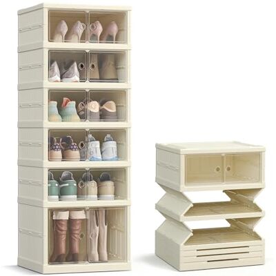 SONGMICS Schuhschrank, schmal, faltbar, Schuhregal, Organizer, transparente Tür, für 12 Paar, für Stiefel, Turnschuhe, Flur, Wohnzimmer, 6 Ebenen, Cremeweiß LSP912WD01 SONGMICS Schuhschrank, schmal, faltbar, Schuhregal, Organizer, transparente Tür, für 12 Paar, für Stiefel, Turnschuhe, Flur, Wohnzimmer, 6 Ebenen, Cremeweiß LSP912WD01
