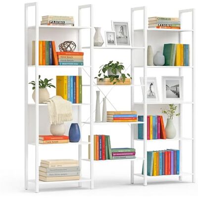 Relaxdays Bücherregal, 14 Ablagen, Holzoptik & Metall, Standregal Wohnzimmer, HBT: 166 x 158 x 24 cm, Buchregal, weiß Relaxdays Bücherregal, 14 Ablagen, Holzoptik & Metall, Standregal Wohnzimmer, HBT: 166 x 158 x 24 cm, Buchregal, weiß