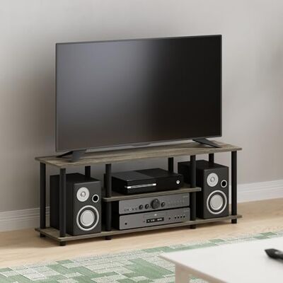 Furinno Turn-N-Tube 3-stufiges TV-Lowboard mit Ablagefach, Eiche Grau werkzeugloser Montage für Fernseher bis 127 cm, Entertainment-Center in mit TV-Konsole für Wohnzimmer und Schlafzimmer, Grau Furinno Turn-N-Tube 3-stufiges TV-Lowboard mit Ablagefach, Eiche Grau werkzeugloser Montage für Fernseher bis 127 cm, Entertainment-Center in mit TV-Konsole für Wohnzimmer und Schlafzimmer, Grau