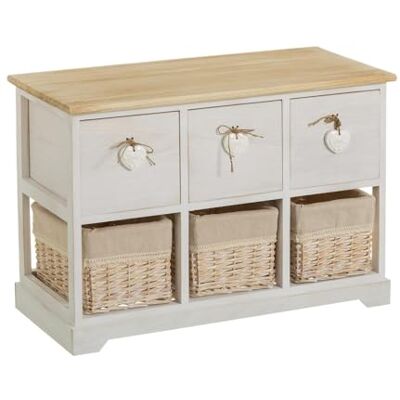 DRW Möbelstück mit 3 Schubladen und 3 Körben aus Holz und Korbgeflecht in Natur und Creme DRW Möbelstück mit 3 Schubladen und 3 Körben aus Holz und Korbgeflecht in Natur und Creme