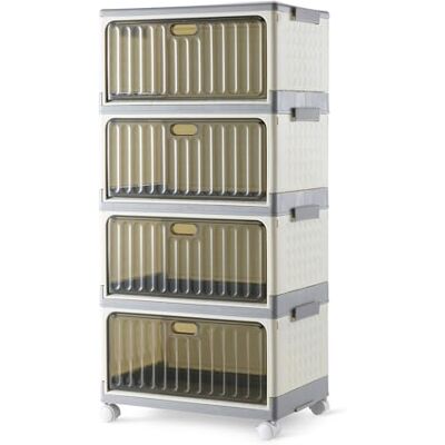 Amazon Stapelbare 4-Etagen Aufbewahrungsbehälter mit Rollen, 21,7L pro Etage, Faltbare Behälter mit Deckeln, 82.6 x 39.1 x 27.2 cm, Grau/Beige Amazon Stapelbare 4-Etagen Aufbewahrungsbehälter mit Rollen, 21,7L pro Etage, Faltbare Behälter mit Deckeln, 82.6 x 39.1 x 27.2 cm, Grau/Beige