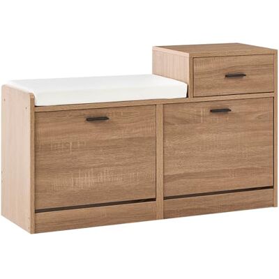 Beliani Niedriger Schuhschrank Holzoptik Hellbraun 2 Klapptüren Sitzbank Schublade Dubbo Beliani Niedriger Schuhschrank Holzoptik Hellbraun 2 Klapptüren Sitzbank Schublade Dubbo