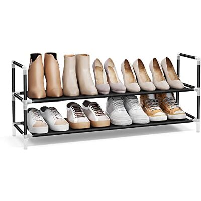 SONGMICS Schuhregal mit 2 Ebenen, Standregal, Schuhaufbewahrung, platzsparend, Metallrahmen, Vliesstoff, für Wohnzimmer, Eingang, Flur und Garderobe, schwarz LSH052B01 SONGMICS Schuhregal mit 2 Ebenen, Standregal, Schuhaufbewahrung, platzsparend, Metallrahmen, Vliesstoff, für Wohnzimmer, Eingang, Flur und Garderobe, schwarz LSH052B01