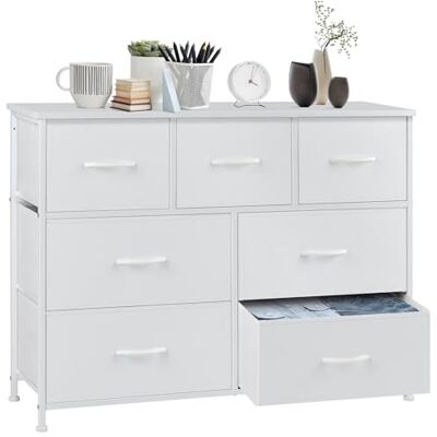 Sweetcrispy Kommode für Schlafzimmer, breite Schublade Kommode, 7 Stoffschubladen mit Griffen, Schrank, TV Stand für Schlafzimmer, Schrank, Wohnzimmer, Kinderzimmer Sweetcrispy Kommode für Schlafzimmer, breite Schublade Kommode, 7 Stoffschubladen mit Griffen, Schrank, TV Stand für Schlafzimmer, Schrank, Wohnzimmer, Kinderzimmer