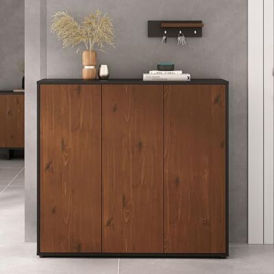 IDIMEX Schuhschrank MIRAN mit 3 Türen, Schwarz/Kastanie Finish Platzsparender Schuhorganizer, Schuhregal Schmal, Schuhaufbewahrung aus Holz, Ideal für Flur und Ankleideraum, Stauraum für ca. 25 Paar Schuhe IDIMEX Schuhschrank MIRAN mit 3 Türen, Schwarz/Kastanie Finish Platzsparender Schuhorganizer, Schuhregal Schmal, Schuhaufbewahrung aus Holz, Ideal für Flur und Ankleideraum, Stauraum für ca. 25 Paar Schuhe