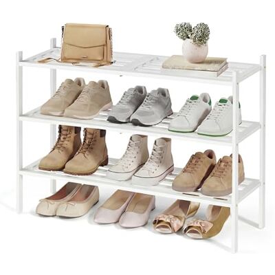 SONGMICS Schuhregal aus Bambus, Schuhablage 3 Ebenen, stapelbar, platzsparend, Regal für Flur, Wohnzimmer, Schlafzimmer, Garage, für 12-16 Paar Schuhe, 25 x 70 x 51,5 cm, weiß LBS053WZ01 SONGMICS Schuhregal aus Bambus, Schuhablage 3 Ebenen, stapelbar, platzsparend, Regal für Flur, Wohnzimmer, Schlafzimmer, Garage, für 12-16 Paar Schuhe, 25 x 70 x 51,5 cm, weiß LBS053WZ01