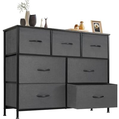 Sweetcrispy Kommode für Schlafzimmer, breite Schublade Kommode, 7 Stoffschubladen mit Griffen, Schrank, TV Stand für Schlafzimmer, Schrank, Wohnzimmer, Kinderzimmer Sweetcrispy Kommode für Schlafzimmer, breite Schublade Kommode, 7 Stoffschubladen mit Griffen, Schrank, TV Stand für Schlafzimmer, Schrank, Wohnzimmer, Kinderzimmer