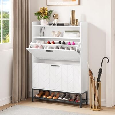 YITAHOME Schuhschrank, Schuhkipepr aus Holz mit 2 Klappschubladen, freistehender Schuhkommode mit offenen Regalen und Metallbeinen, Schuhregal für Wohnzimmer, Eingangsbereich, Flur YITAHOME Schuhschrank, Schuhkipepr aus Holz mit 2 Klappschubladen, freistehender Schuhkommode mit offenen Regalen und Metallbeinen, Schuhregal für Wohnzimmer, Eingangsbereich, Flur