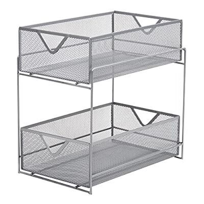Mind Reader Network Collection, 2-Tier Sliding Basket Storage, Kitchen, Desk, Makeup, Cabinet Organizer, Metal Mesh, 8.25" L x 12.5" W x 12.5" H, SIlver Mind Reader Network Collection, 2-Tier Sliding Basket Storage, Kitchen, Desk, Makeup, Cabinet Organizer, Metal Mesh, 8.25" L x 12.5" W x 12.5" H, SIlver
