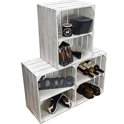Kistenkolli Altes Land Holzkisten Shabby weiss Schuhablage Schuhständer DIY Upcycling Regalbau Schuhaufbewahrung für Kinder und Erwachsene stabiles Regal in Obstkisten Weinkisten Optik (Shabby weiss Quer, 3er Set) Kistenkolli Altes Land Holzkisten Shabby weiss Schuhablage Schuhständer DIY Upcycling Regalbau Schuhaufbewahrung für Kinder und Erwachsene stabiles Regal in Obstkisten Weinkisten Optik (Shabby weiss Quer, 3er Set)