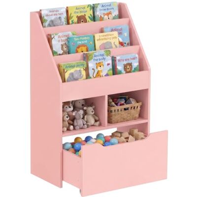HOMCOM Kind Buchregal mit beweglicher Schublade Montessori Rosa Kinder-Bücherregal mit Rollen, Spielzeug-Organizer, für Schlafzimmer, Spielzimmer HOMCOM Kind Buchregal mit beweglicher Schublade Montessori Rosa Kinder-Bücherregal mit Rollen, Spielzeug-Organizer, für Schlafzimmer, Spielzimmer