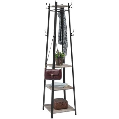 VASAGLE Garderobenständer, Kleiderständer, Garderobe mit 8 Doppelhaken, 4 Ablagen, Kleiderstange, mit Metallrahmen, für Schals, Jacken, Taschen, für Flur, greige meliert-tintenschwarz LCR080B02 VASAGLE Garderobenständer, Kleiderständer, Garderobe mit 8 Doppelhaken, 4 Ablagen, Kleiderstange, mit Metallrahmen, für Schals, Jacken, Taschen, für Flur, greige meliert-tintenschwarz LCR080B02