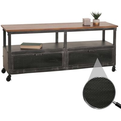 Mendler Lowboard HWC-N28 55x130x36cm Metall schwarz, braun TV-Rack, Rollen, 2 Fächer, 3D-Struktur, Industrial, Retro, Holz Mendler Lowboard HWC-N28 55x130x36cm Metall schwarz, braun TV-Rack, Rollen, 2 Fächer, 3D-Struktur, Industrial, Retro, Holz